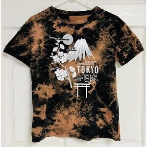 Romwe Tokyo T Shirt Women’s Tie Dye Black Spell Out Crop 100% Cotton Size Small